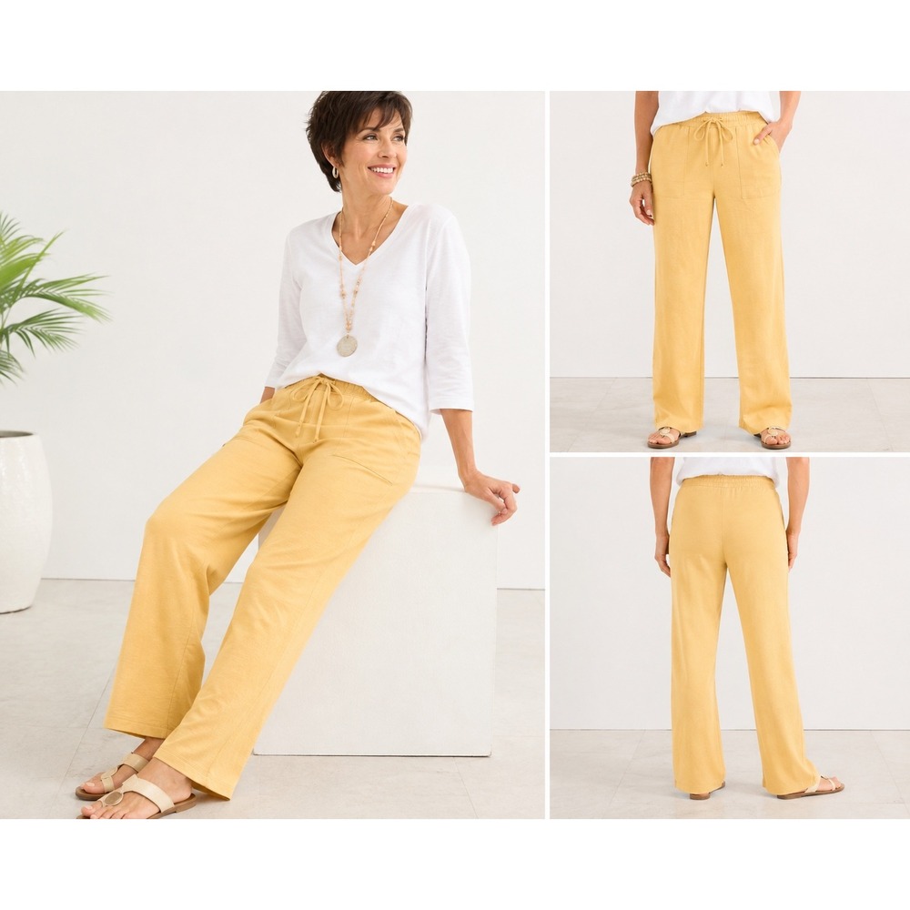 Chico's Spa Yellow Wide Leg Cotton Lounge Pants Size 3 XL NWT